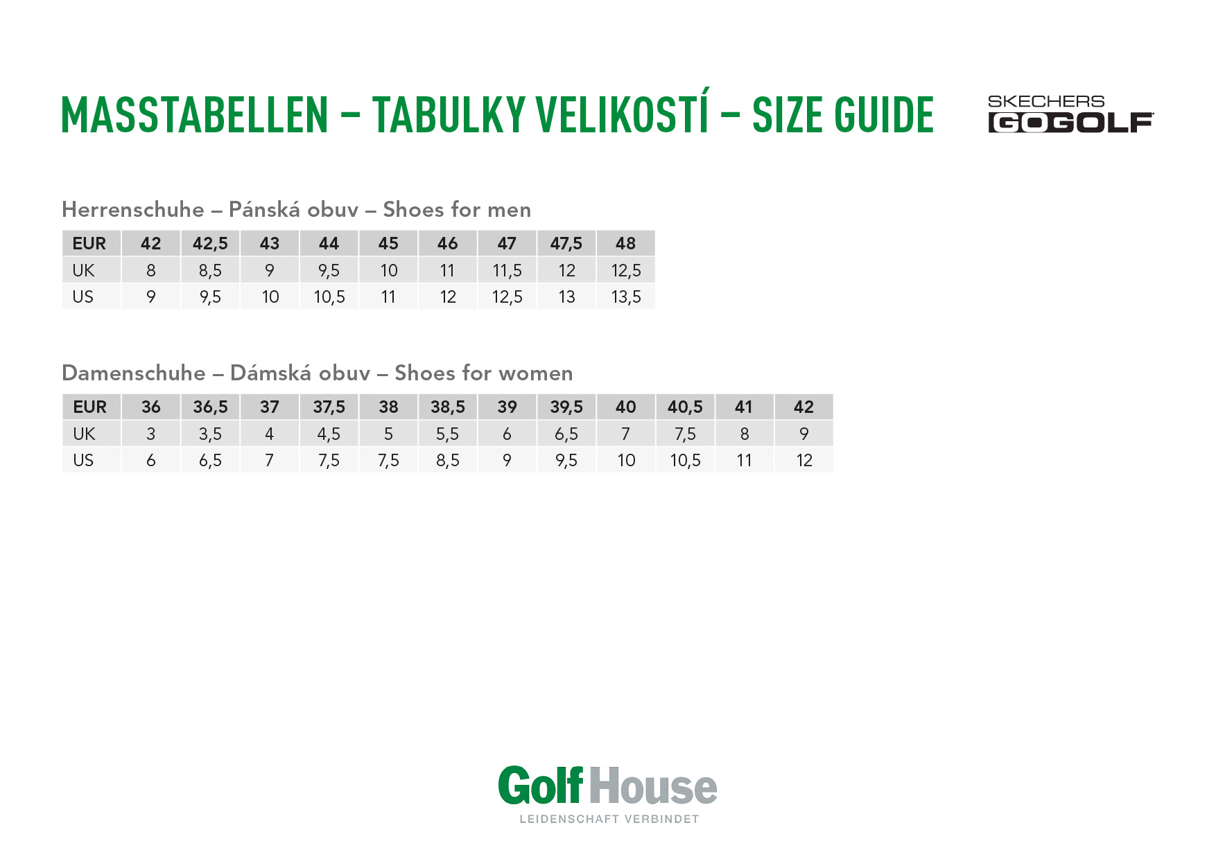 Skechers Shoes Size Chart Golf House International