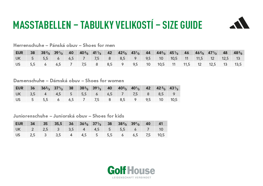 Adidas shoes size chart Golf House international